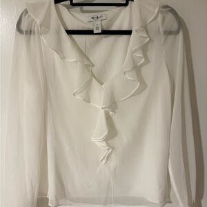 White House Black Market White Ruffle Blouse